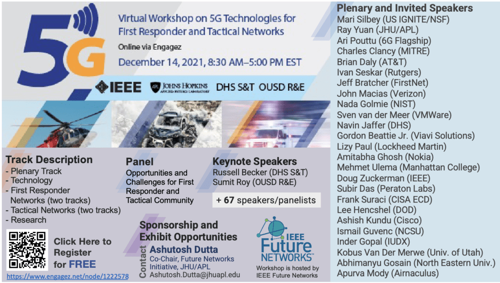 December 14 - Register FREE - (Virtual) 4th IEEE 5G Workshop on First Responder and Tactical Networks